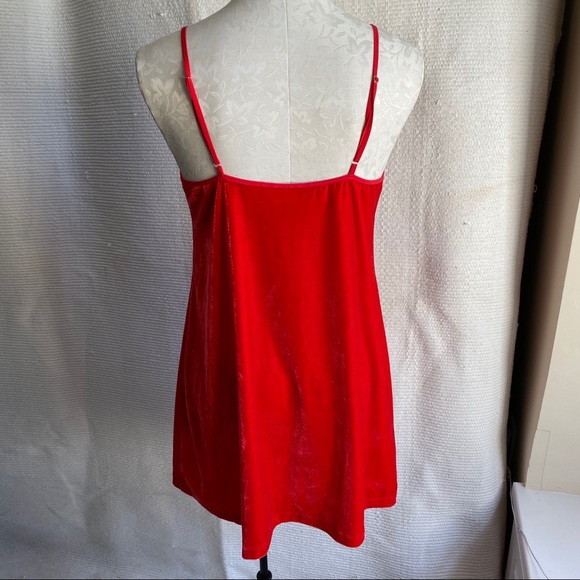 Vintage 90s M/L Velvet Babydoll Slip Dress Red - Picture 3 of 8